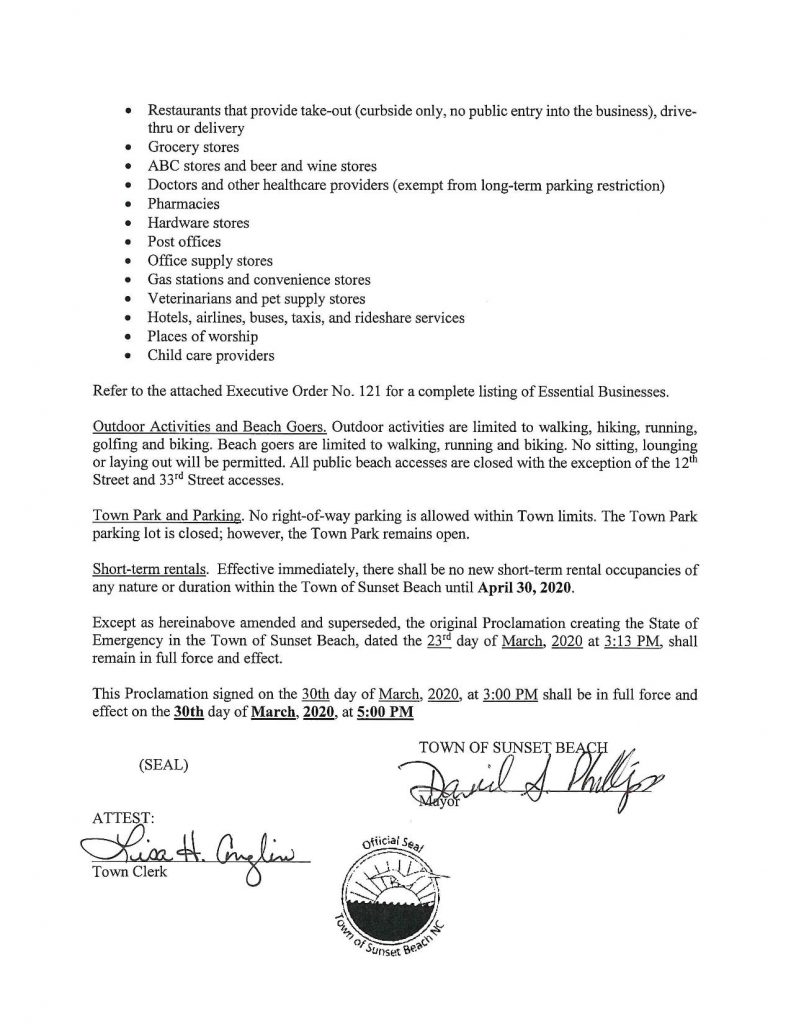town of sunset beach update